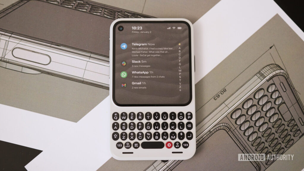 Clicks Communicator lying on a table.