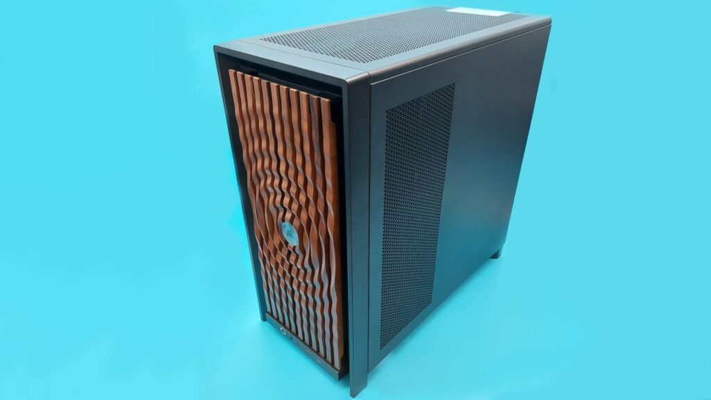 The highly customisable Corsair Frame 4000X promised it would be my dream PC case, but I’m not completely convinced The Corsair Frame 4000X PC case with the rippling wood face plate. It's in a light blue light box, and reflections of the blue surroundings are playing off the carved ridges of the ripple design.