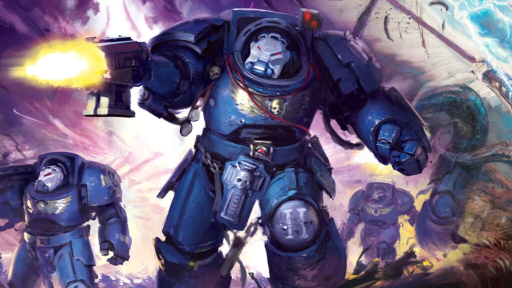 A hobby dev built a free, 3D galaxy map for Warhammer 40K that loads like lightning in your browser An illustration of a squad of Space Marine terminators firing storm bolters.