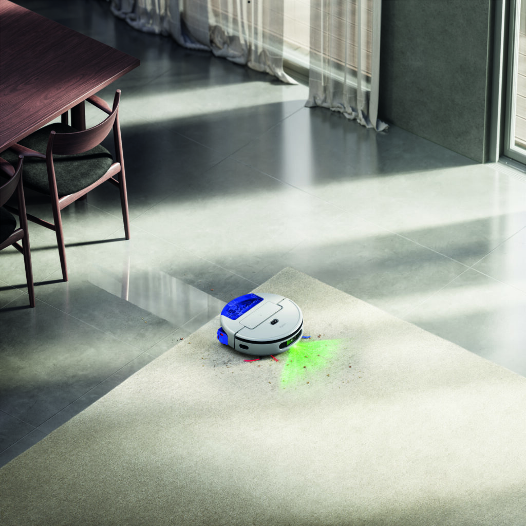 Dyson robot vac using green light and UV to find stains