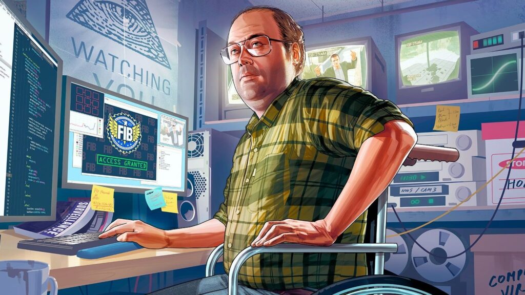 Evidence of canceled Grand Theft Auto 5 Liberty City and ‘Agent Trevor’ DLC, plus early version of GTA6’s map surface online An image of Lester from GTA 5, surrounded by computer hardware.