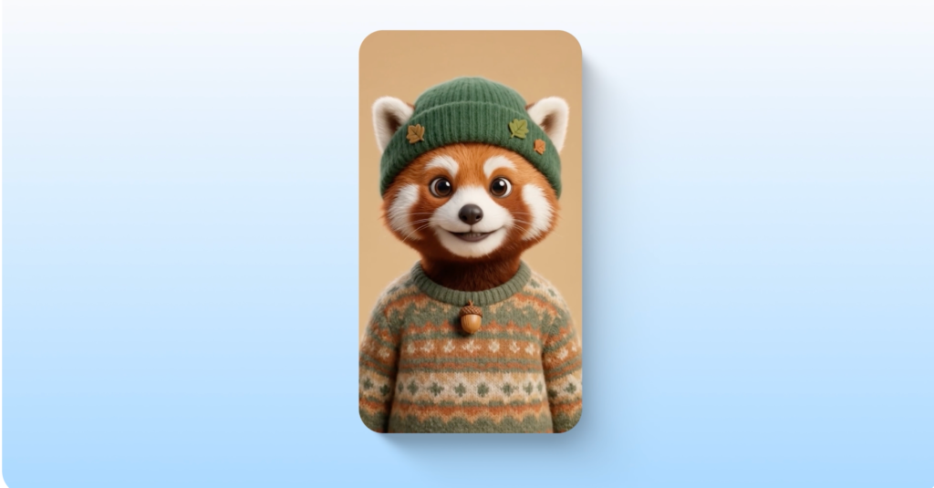 Screenshot of a Gemini's Live Avatar, which in this case is a fox in a sweater and winter hat.