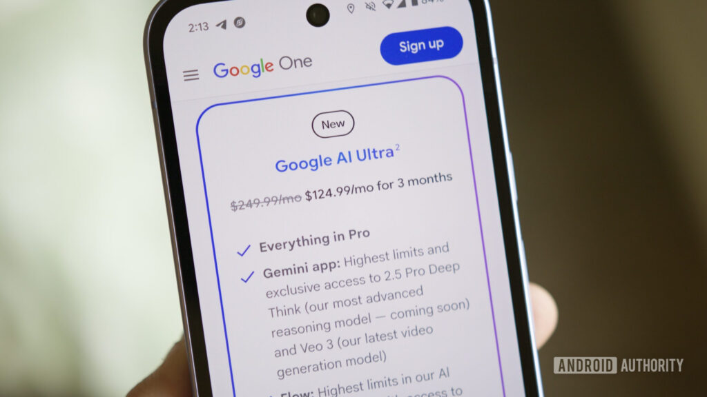 Google AI plans now include premium Colab benefits Google One AI Ultra plan on the Google One website.