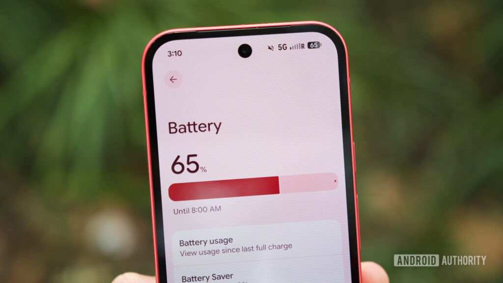 Battery settings page on the Google Pixel 10a.