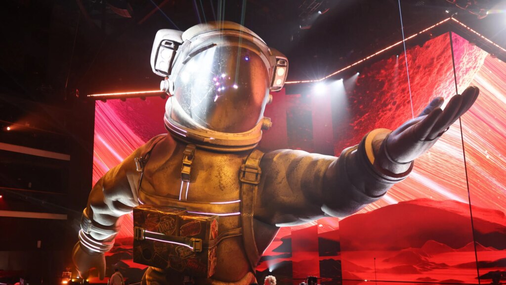 Large astronaut or moonman prop at 2026 VMAs venue.