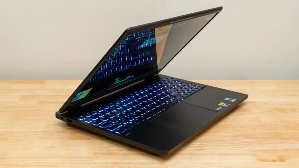 HyperX Omen 15 Review: A Subtle, Yet Potent 1080p Gaming Laptop The HyperX Omen 15 slightly open showing its LED-lit keyboard.