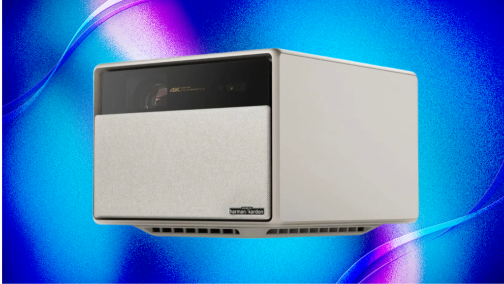 Nab This Xgimi Horizon Ultra 4K Projector for an Extra $300 Off With Our Exclusive Coupon Code Slate and black XGIMI projector against purple and blue CNET background.