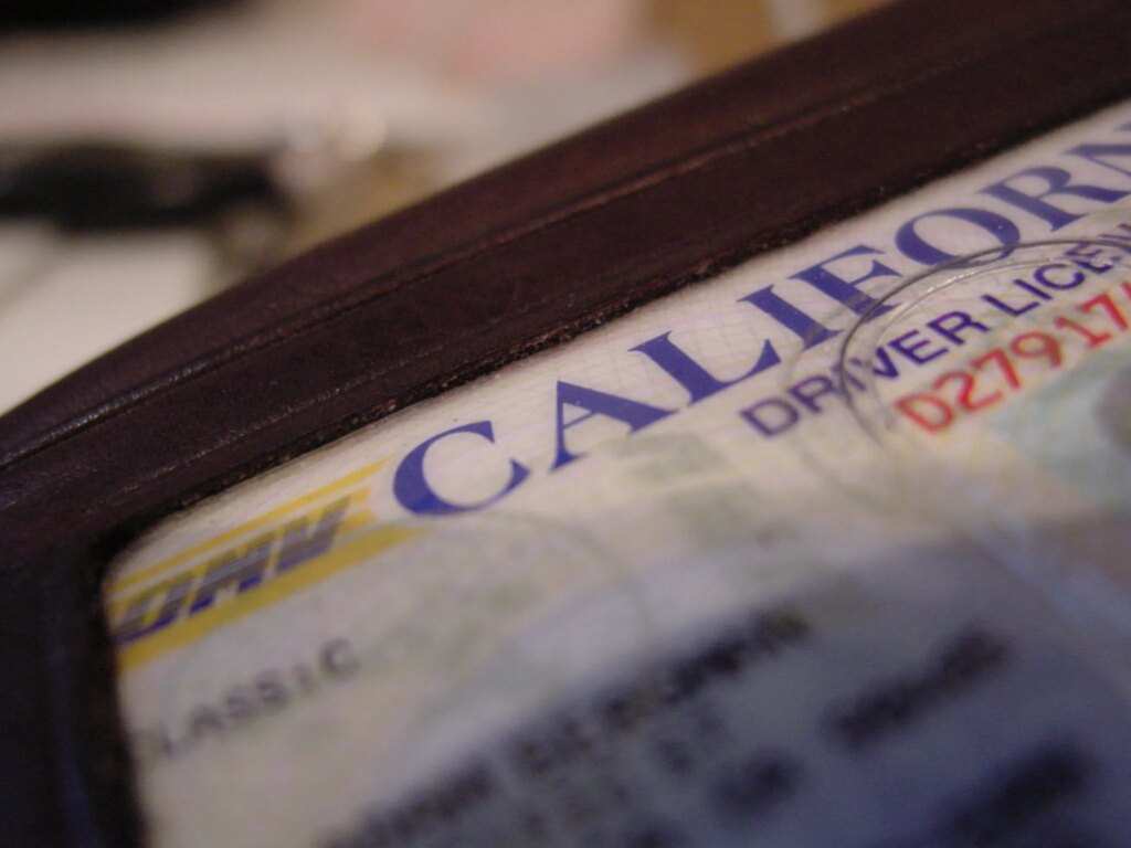 A closeup of a California driver license