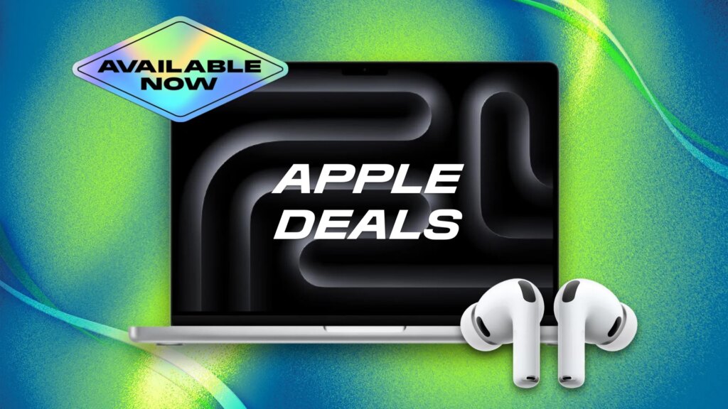 Early Apple Black Friday Deals: AirPods, iPads and More Apple MacBook Pro and AirPods Pro on a green background