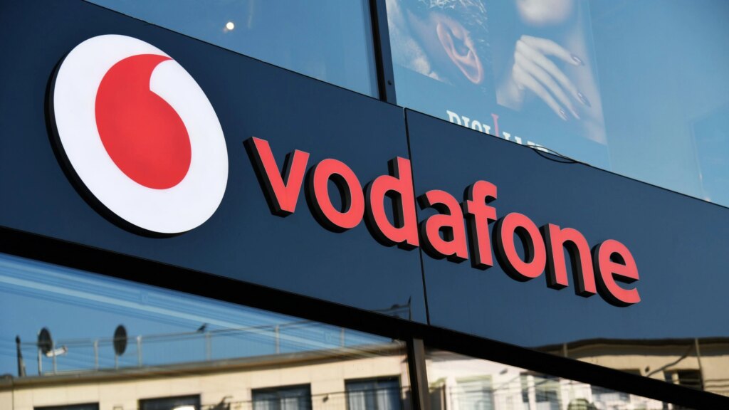 Flex-Tarif mit 50 GB für 8,99 Euro Nahaufnahme des Vodafone-Logos an einer Gebäudewand