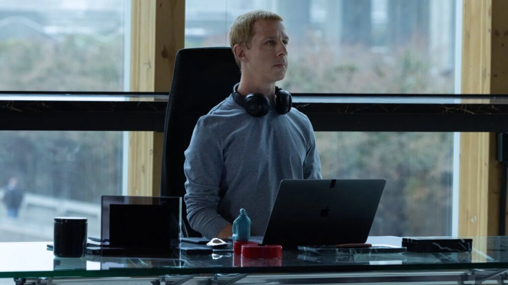 Jeremy Strong in a production still as Mark Zuckerberg in The Social Reckoning.
