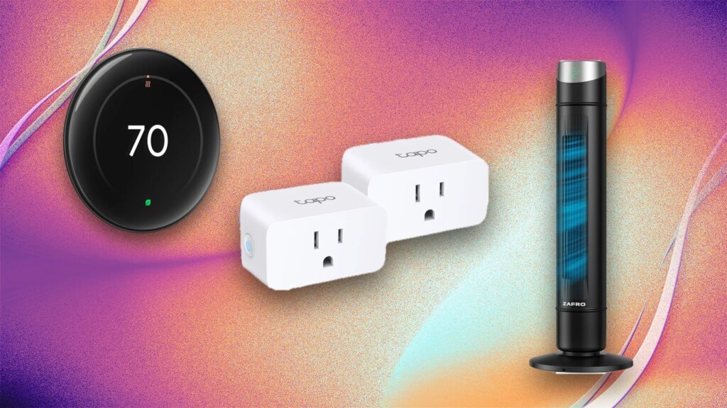 Smart home devices against a CNET background.