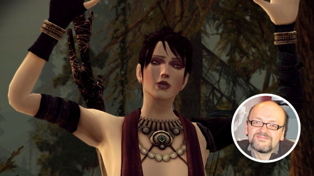 ‘No other studio in the world did it better’ than BioWare at its peak, says former Dragon Age lead writer David Gaider Morrigan from Dragon Age next to a headshot of David Gaider
